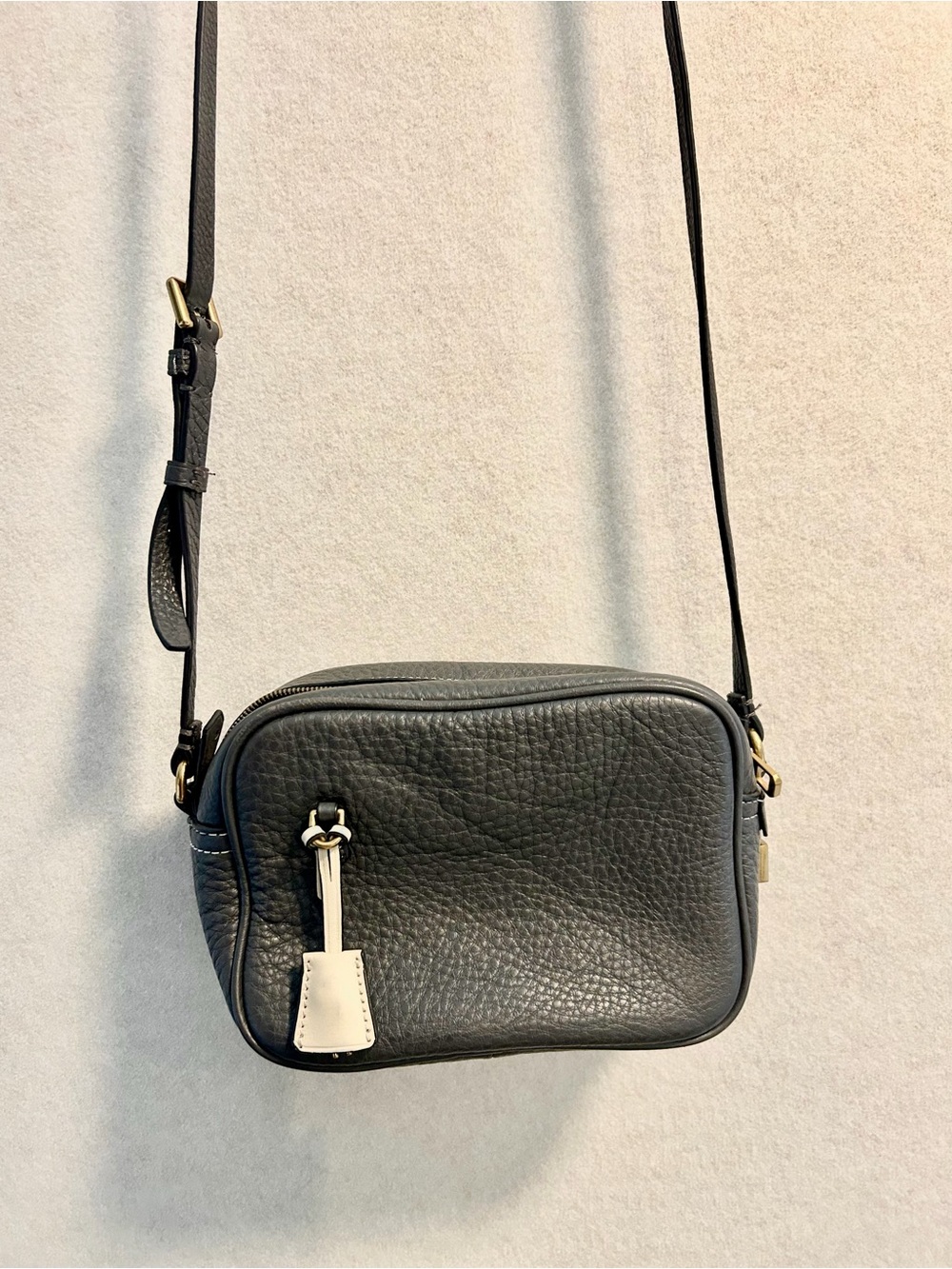 J. Crew Black Leather Crossbody with Cream Pull Tab